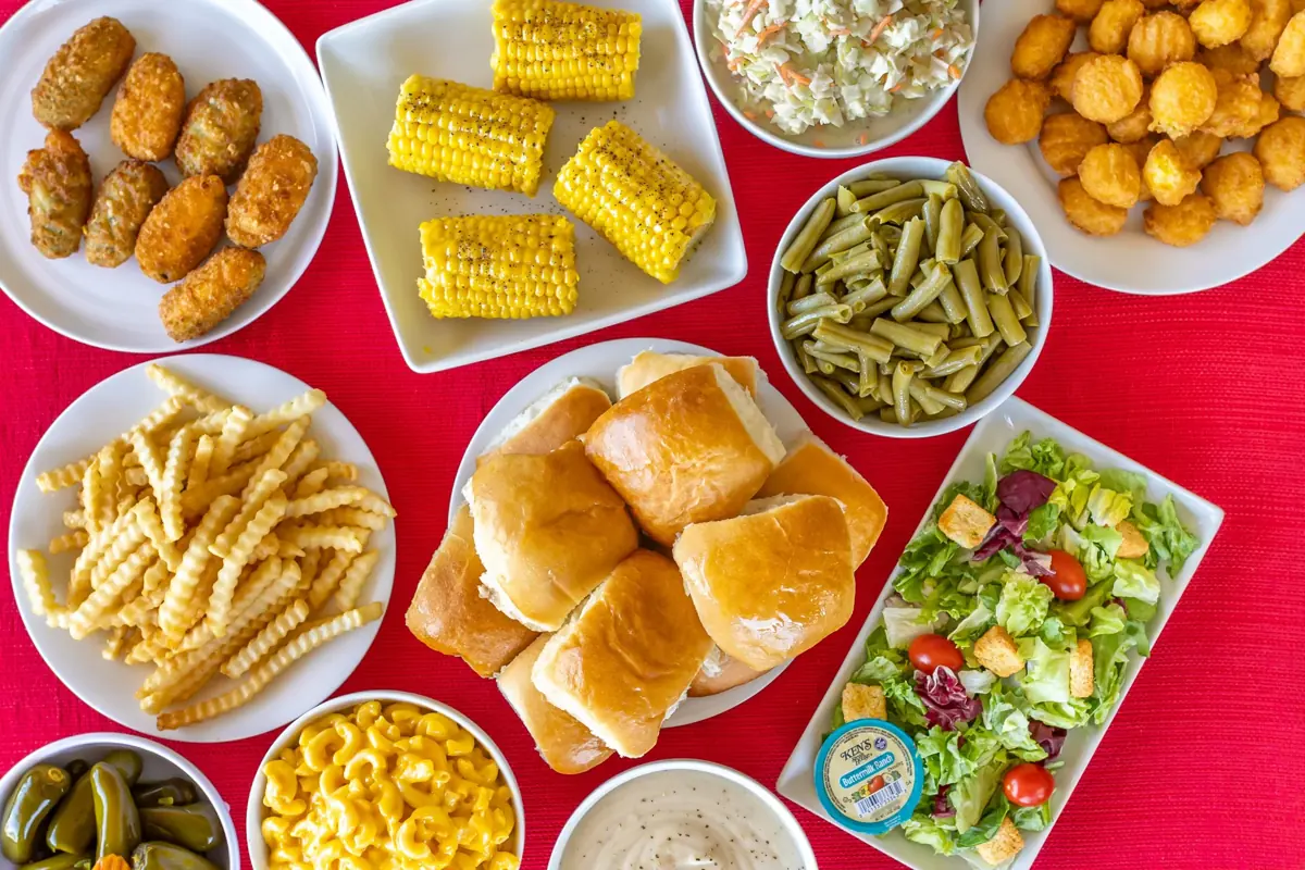Bush’s Chicken sides: fries, okra, corn, mac & cheese, green beans, coleslaw